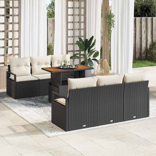Set Divano da Giardino con cuscino 7 pcs Nero e crema