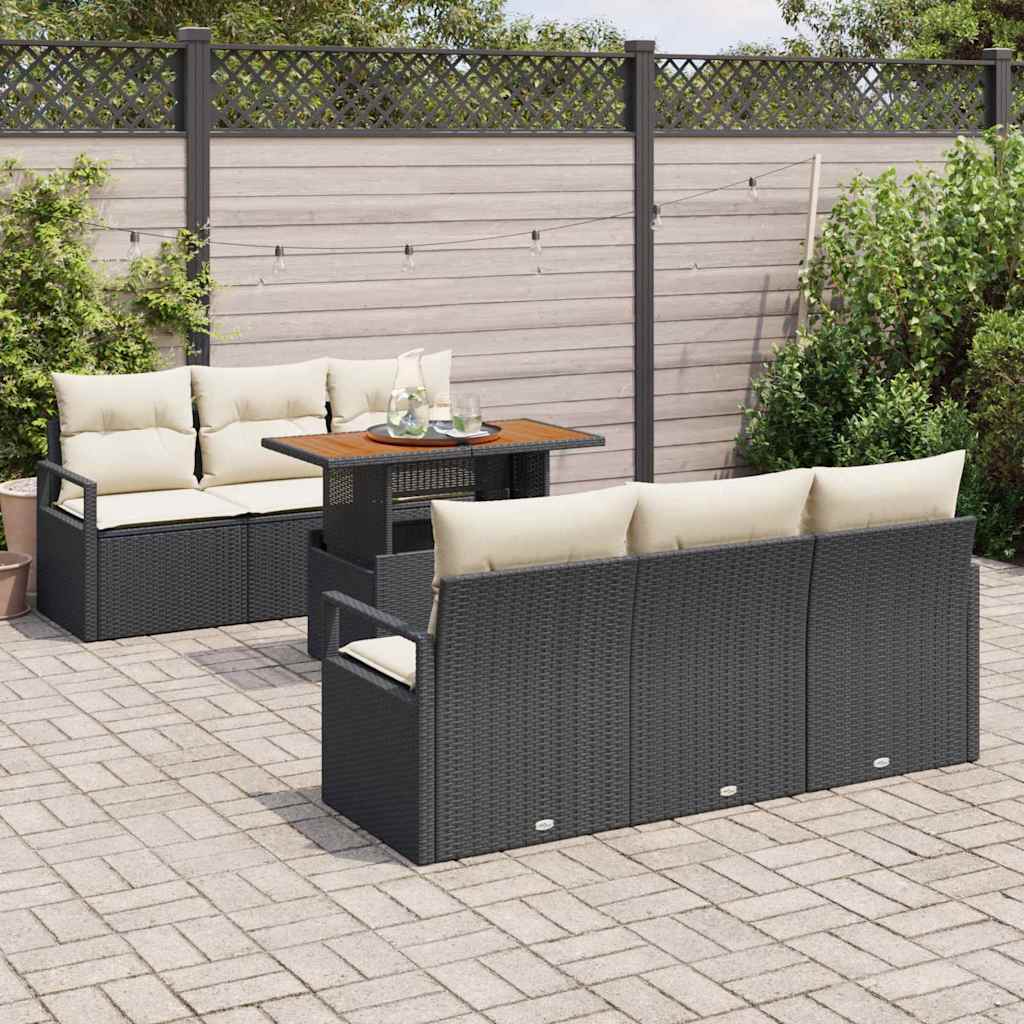 Set Divano da Giardino con cuscino 7 pcs Nero e crema | homemem39