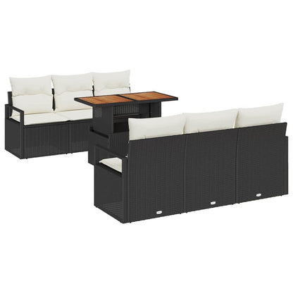 Set Divano da Giardino con cuscino 7 pcs Nero e crema | homemem39