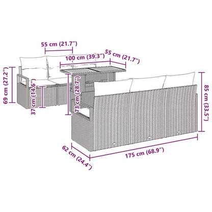 Set Divano da Giardino con cuscino 7 pcs Nero e crema | homemem39