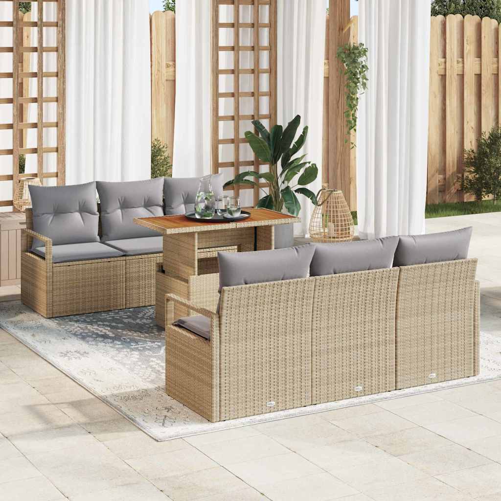Set Divano da Giardino con cuscino 7 pcs beige e grigio chiaro | homemem39