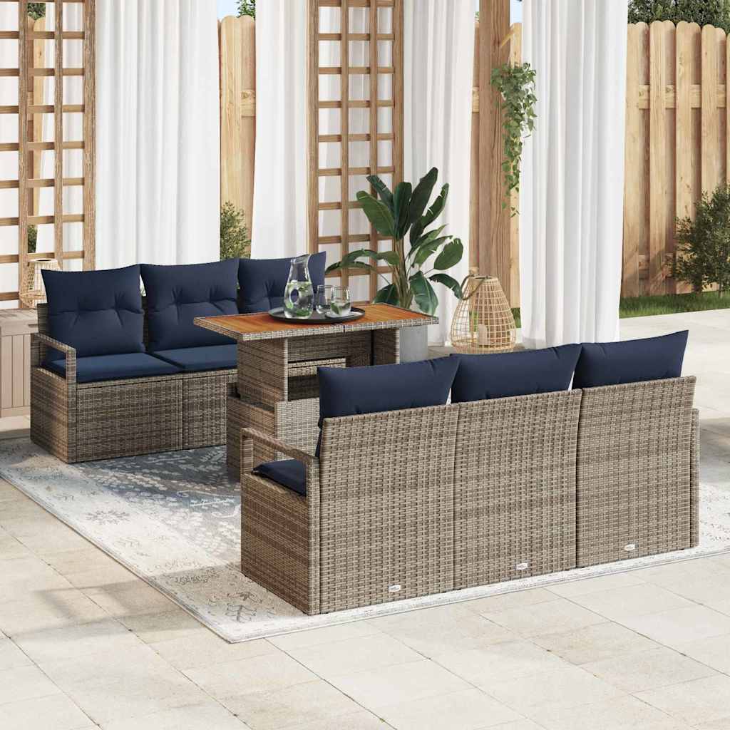 Set Divano da Giardino con cuscino 7 pcs grigio e blu navy | homemem39