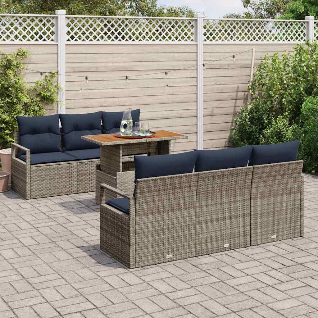 Set Divano da Giardino con cuscino 7 pcs grigio e blu navy | homemem39