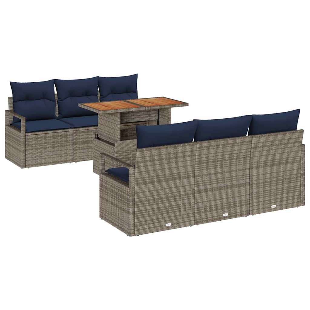 Set Divano da Giardino con cuscino 7 pcs grigio e blu navy | homemem39