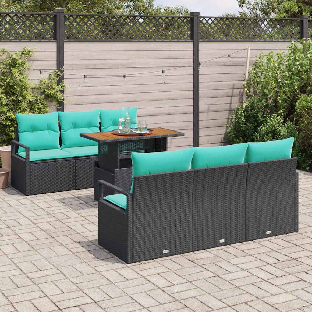 Set Divano da Giardino con cuscino 7 pcs Nero e blu | homemem39