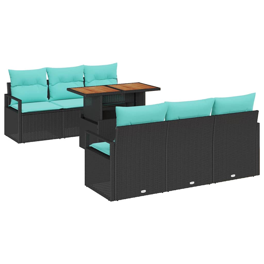 Set Divano da Giardino con cuscino 7 pcs Nero e blu