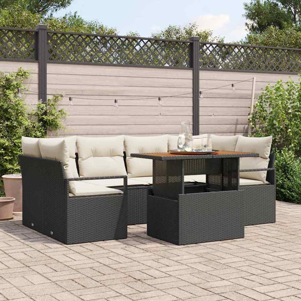 Set Divano da Giardino con cuscino 7 pcs Nero e crema | homemem39