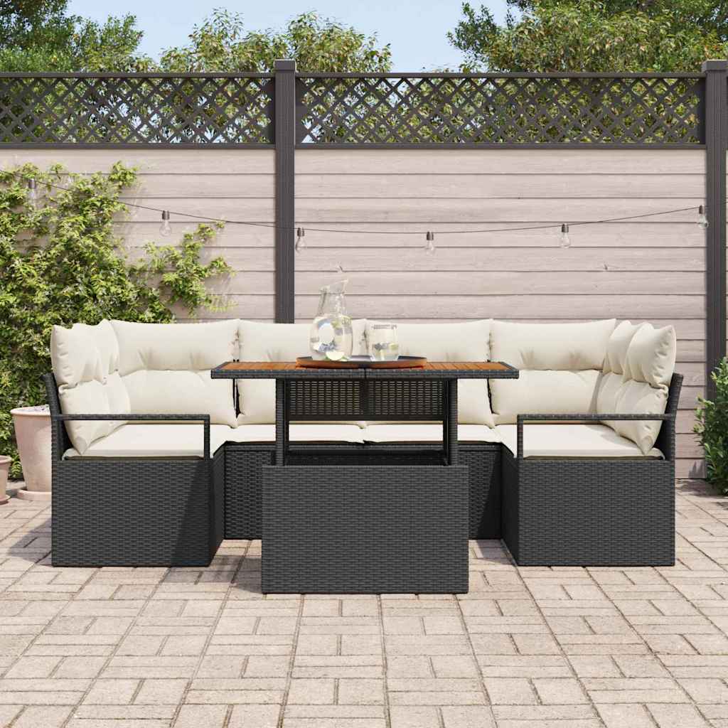 Set Divano da Giardino con cuscino 7 pcs Nero e crema | homemem39