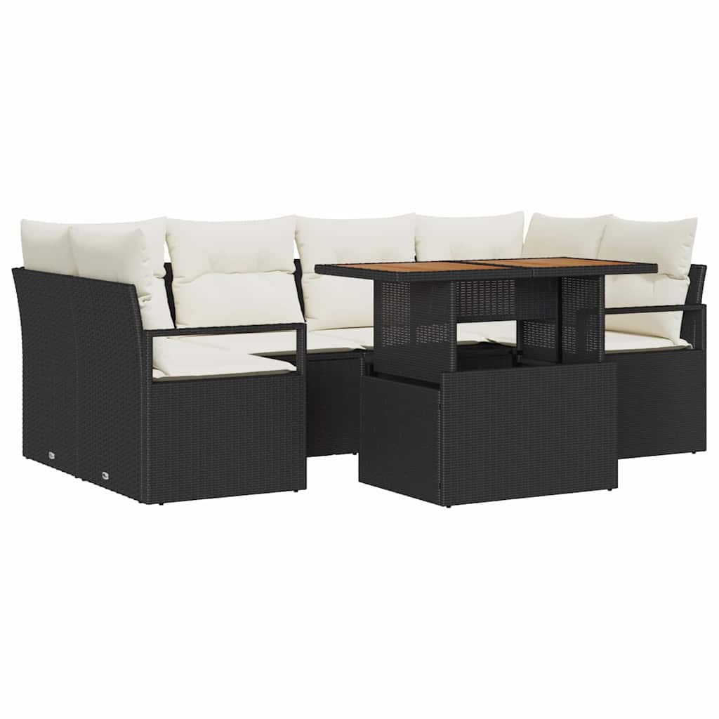 Set Divano da Giardino con cuscino 7 pcs Nero e crema | homemem39