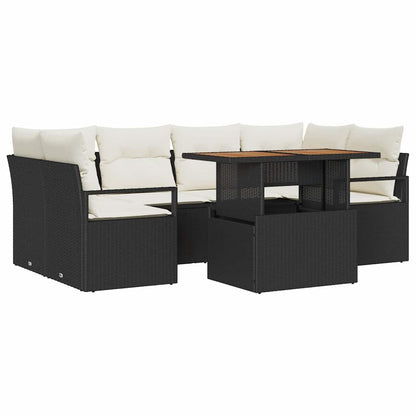 Set Divano da Giardino con cuscino 7 pcs Nero e crema | homemem39