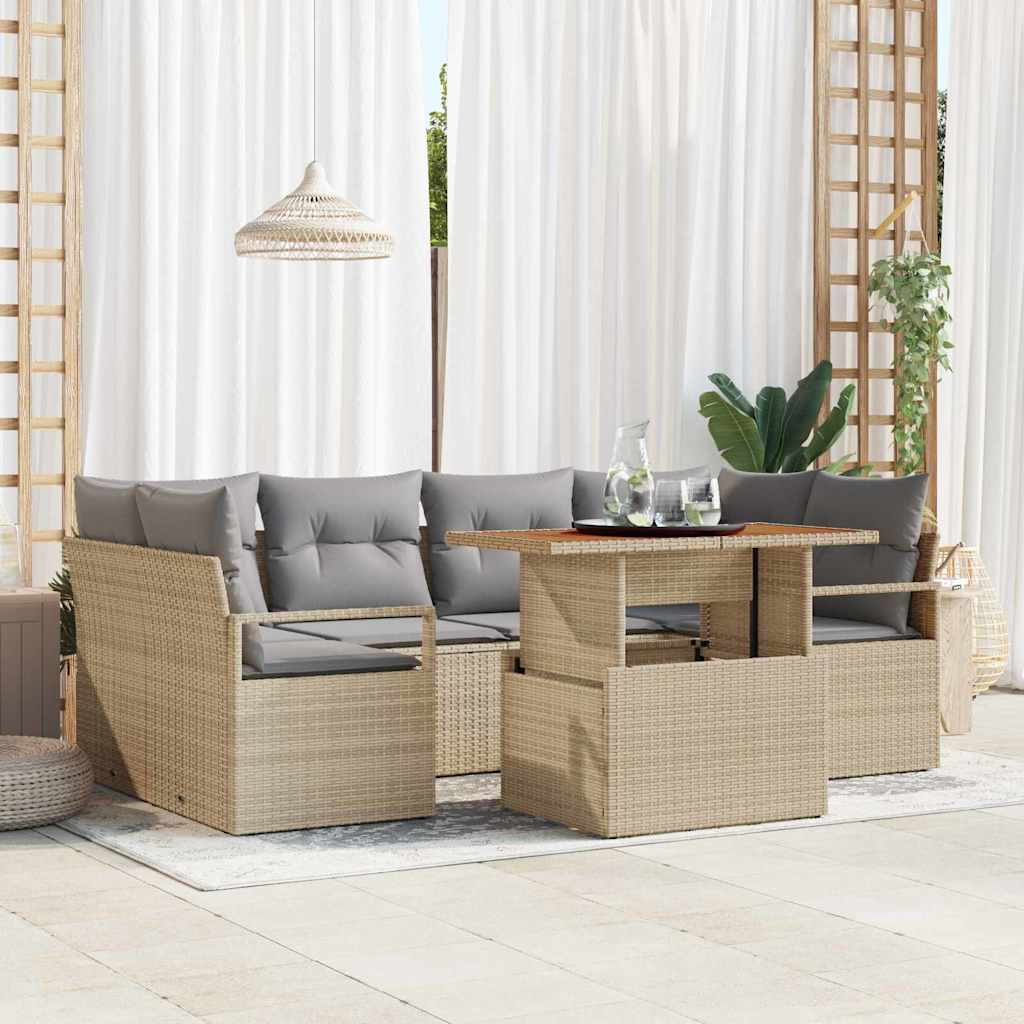 Set Divano da Giardino con cuscino 7 pcs beige e grigio chiaro | homemem39