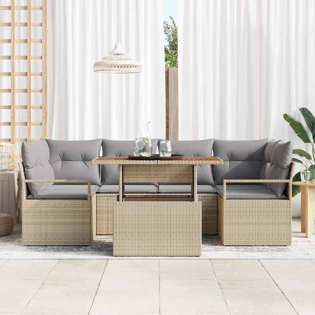 Set Divano da Giardino con cuscino 7 pcs beige e grigio chiaro | homemem39