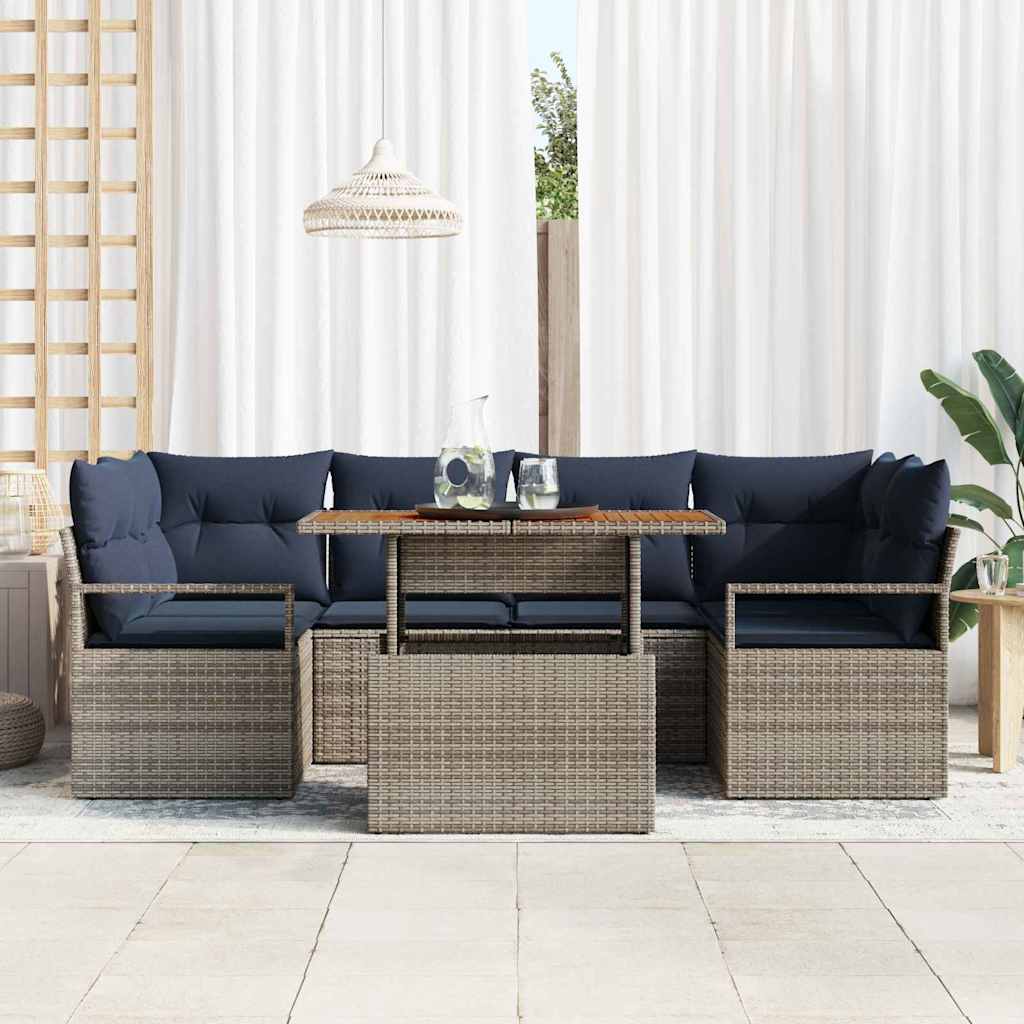 Set Divano da Giardino con cuscino 7 pcs grigio e blu navy | homemem39