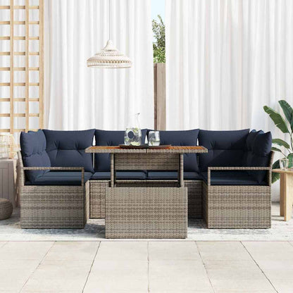 Set Divano da Giardino con cuscino 7 pcs grigio e blu navy | homemem39