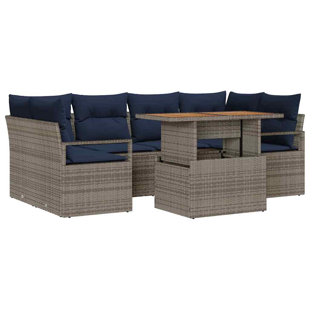 Set Divano da Giardino con cuscino 7 pcs grigio e blu navy | homemem39
