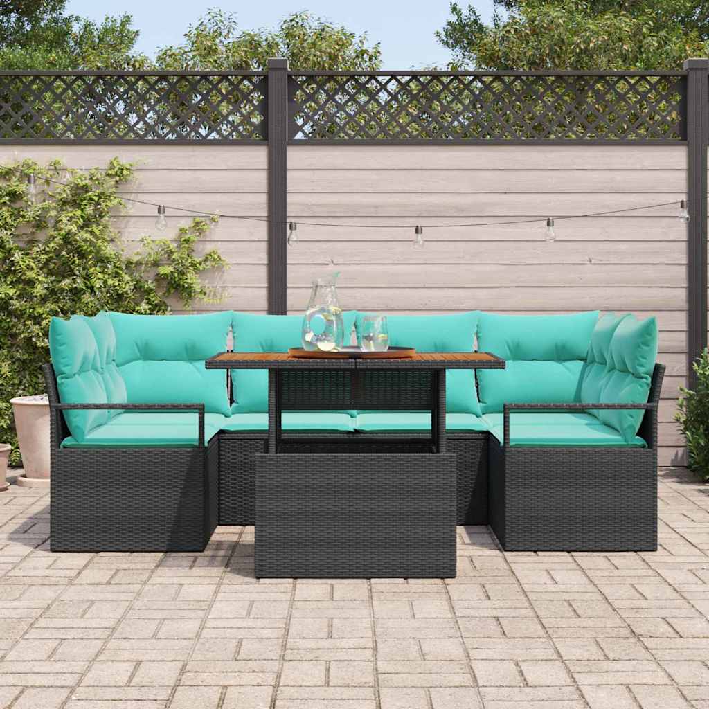 Set Divano da Giardino con cuscino 7 pcs Nero e blu