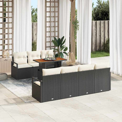 Set Divano da Giardino 8 pz 7-Numero di posti Nero e Crema