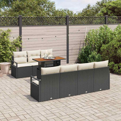 Set Divano da Giardino 8 pz 7-Numero di posti Nero e Crema