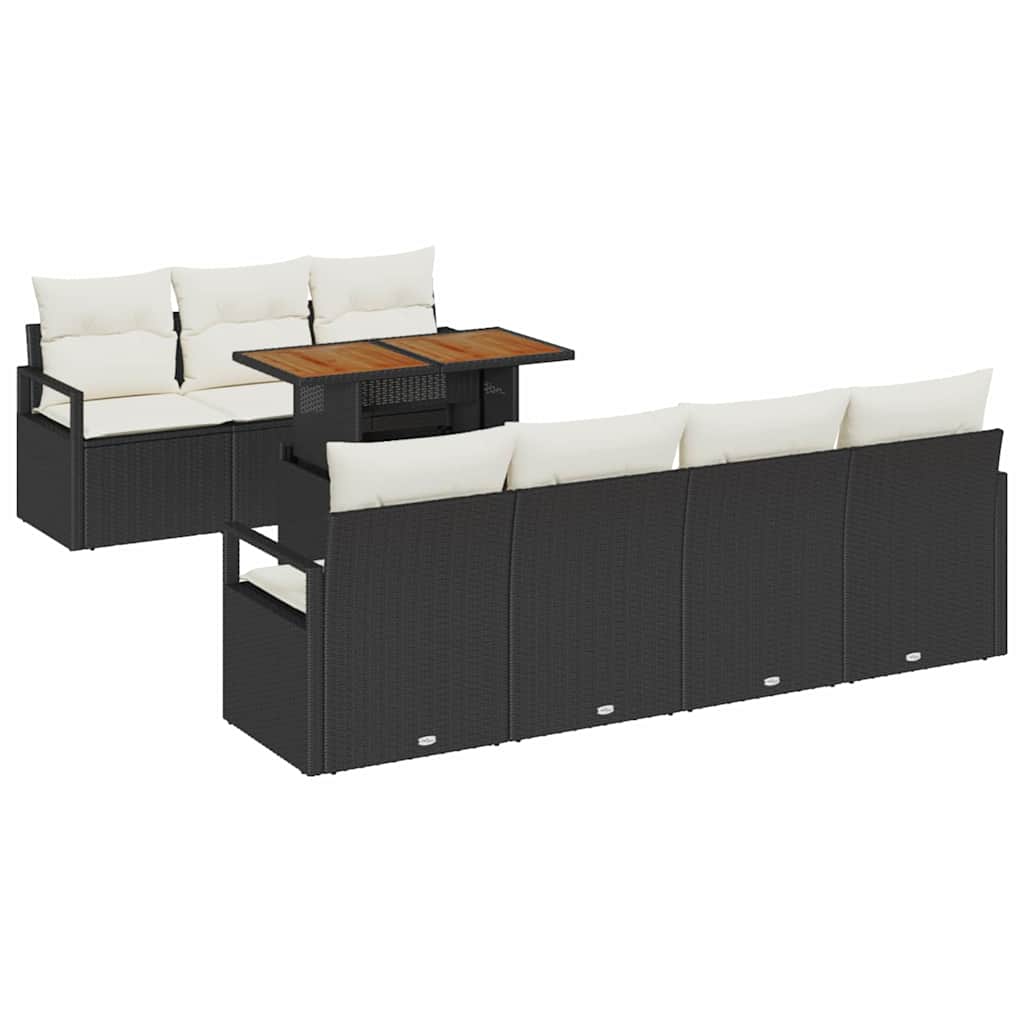Set Divano da Giardino 8 pz 7-Numero di posti Nero e Crema