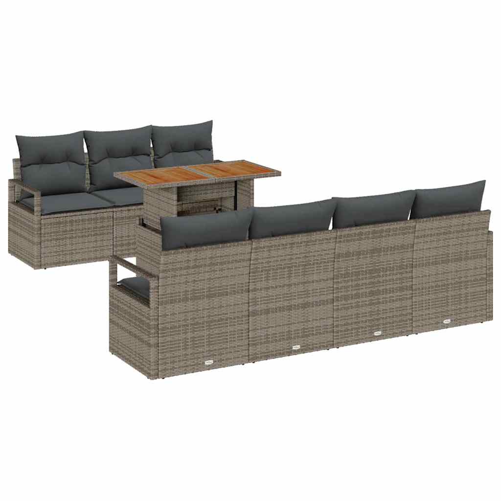 Set Divano da Giardino con cuscino 8 pcs Grigio e Marrone | homemem39