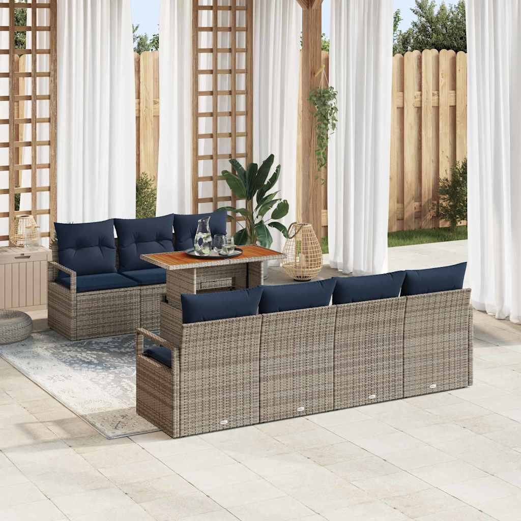 Set Divano da Giardino con cuscino 8 pcs Grigio e Blu | homemem39