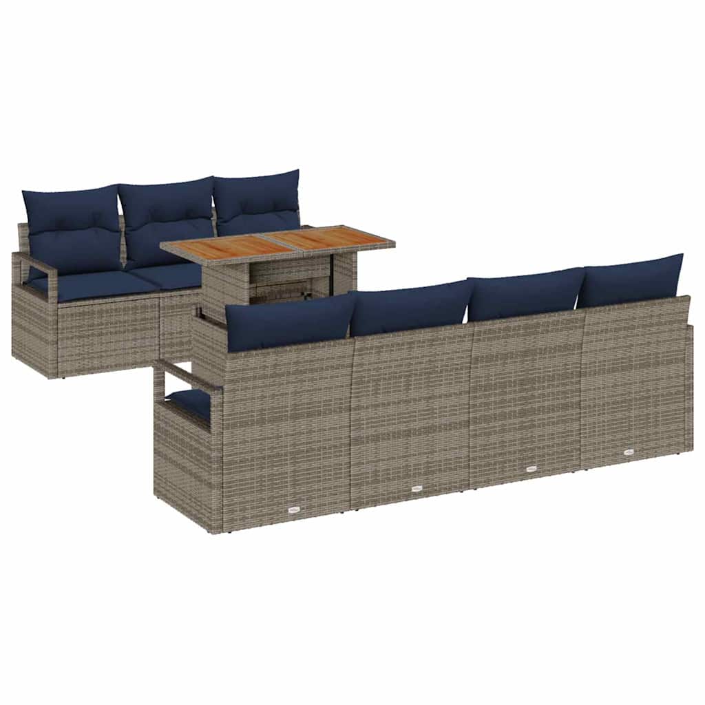 Set Divano da Giardino con cuscino 8 pcs Grigio e Blu | homemem39