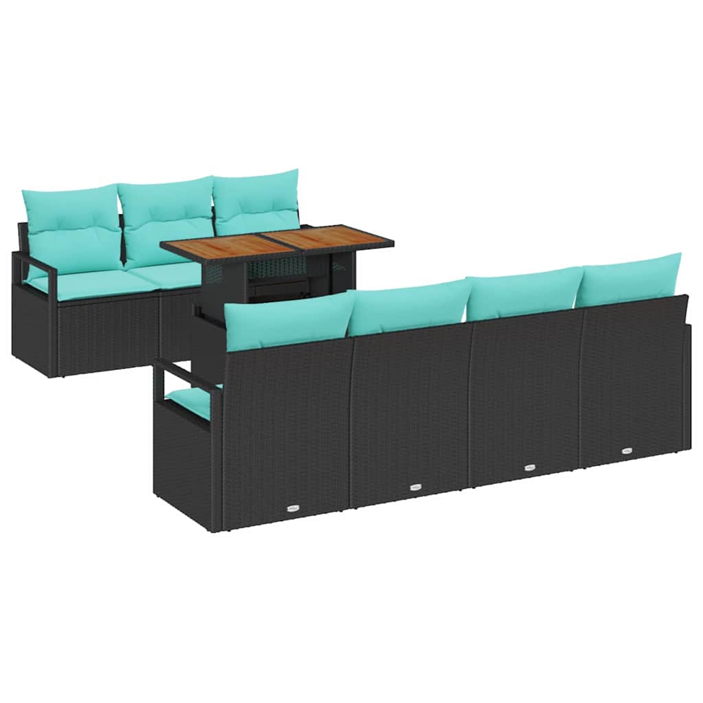 Set Divano da Giardino con cuscino 8 pcs Nero e Verde acqua | homemem39
