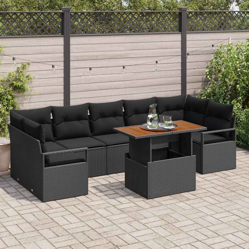 Set Divano da Giardino con cuscino 8 pcs Nero e Marrone | homemem39