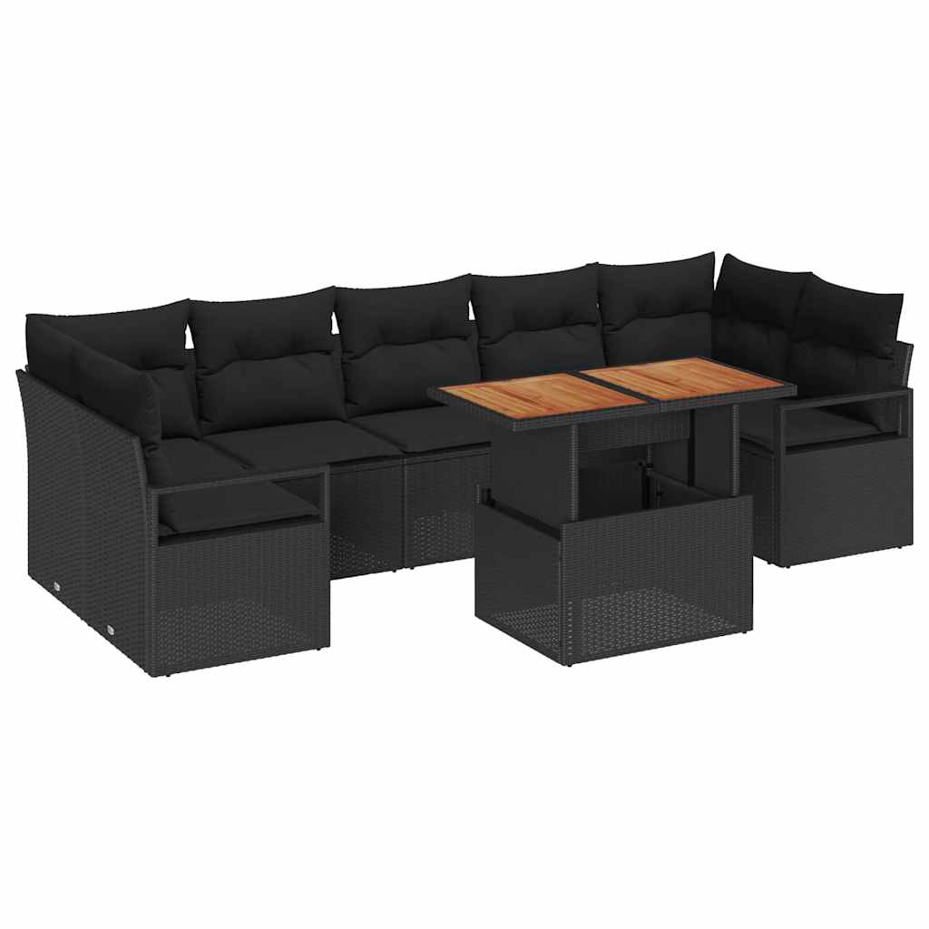 Set Divano da Giardino con cuscino 8 pcs Nero e Marrone | homemem39