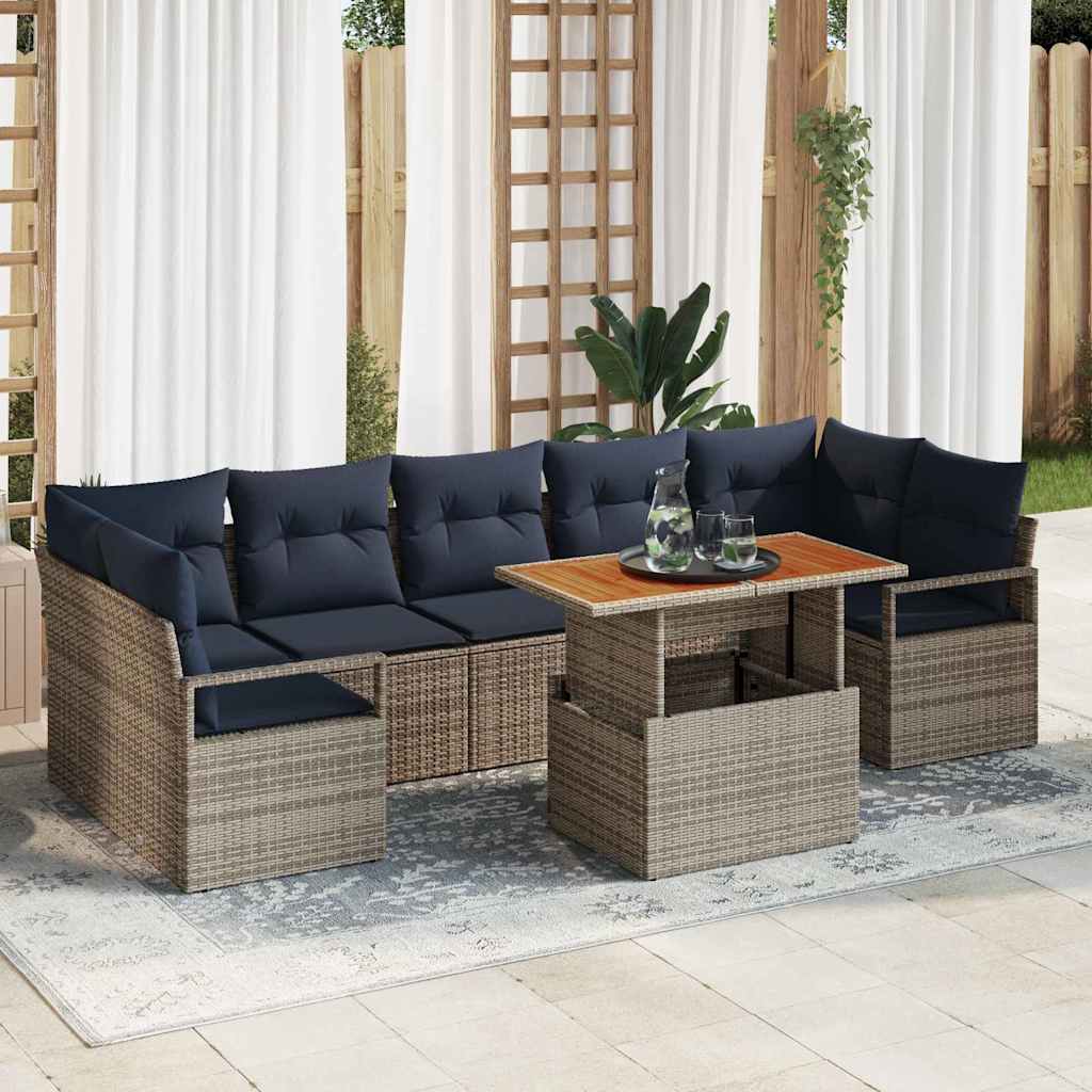 Set Divano da Giardino con cuscino 8 pcs Grigio e Blu Navy | homemem39