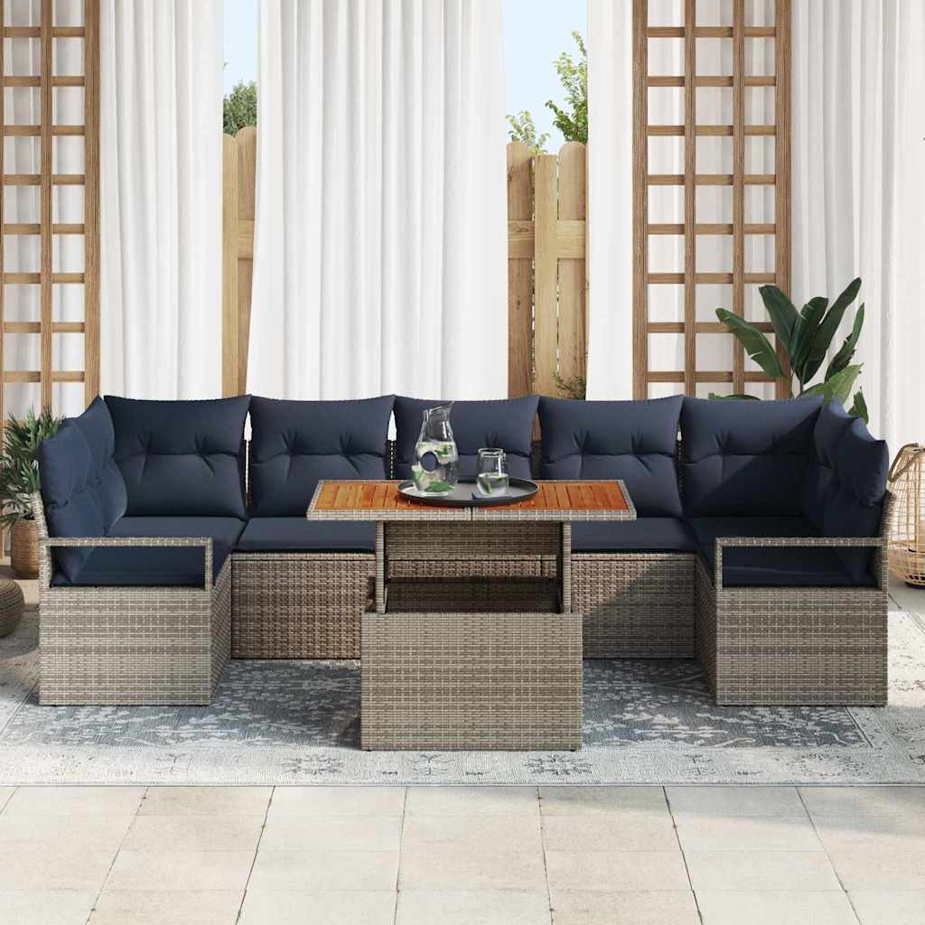 Set Divano da Giardino con cuscino 8 pcs Grigio e Blu Navy | homemem39