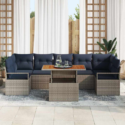 Set Divano da Giardino con cuscino 8 pcs Grigio e Blu Navy | homemem39