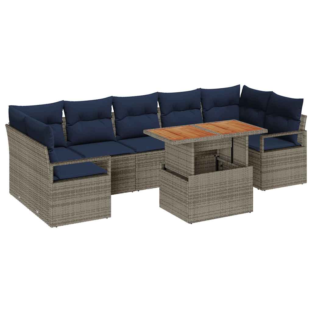 Set Divano da Giardino con cuscino 8 pcs Grigio e Blu Navy | homemem39