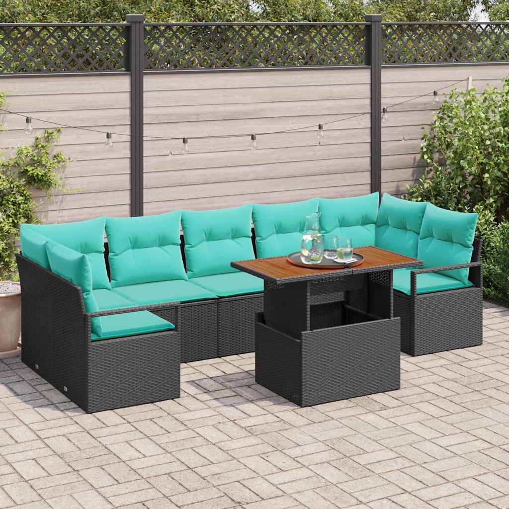 Set Divano da Giardino con cuscino 8 pcs Nero e Verde acqua | homemem39