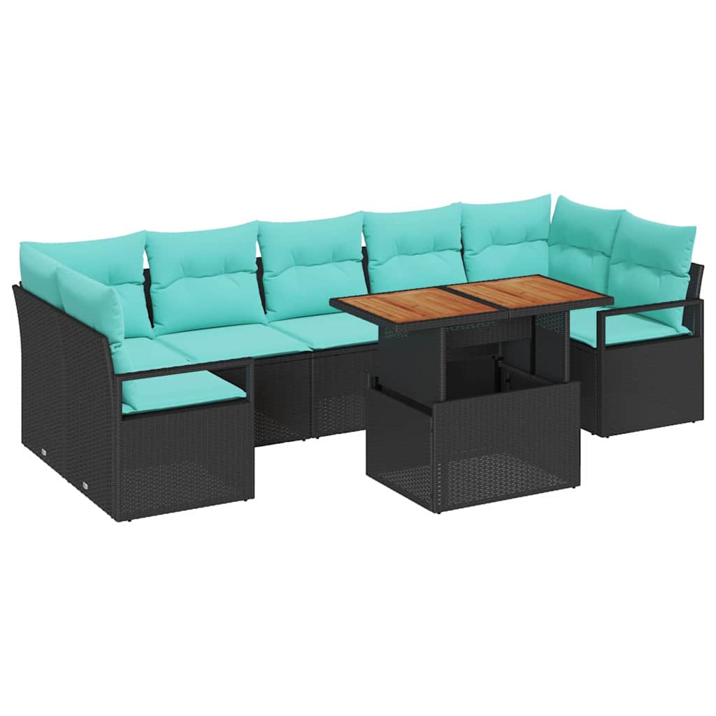 Set Divano da Giardino con cuscino 8 pcs Nero e Verde acqua | homemem39