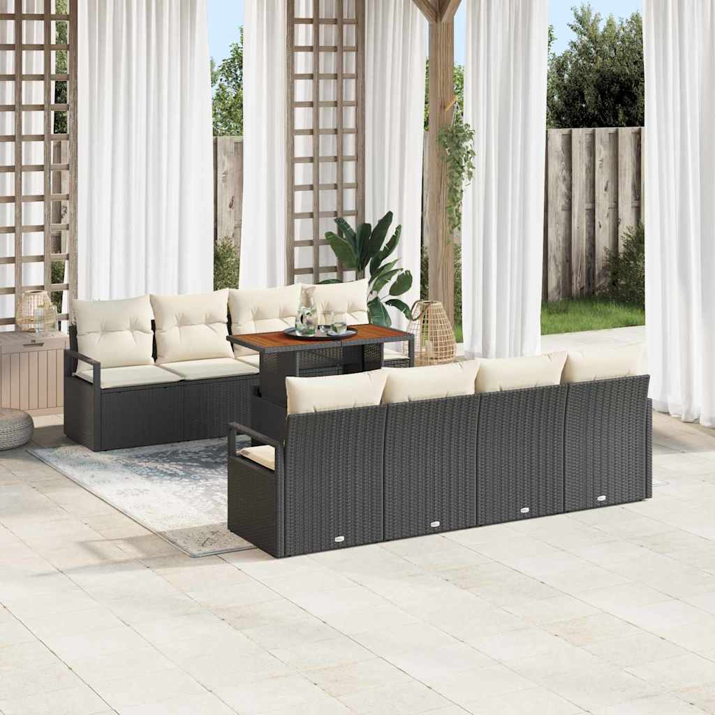 Set Divano da Giardino con cuscino 9 pcs Nero e Crema | homemem39