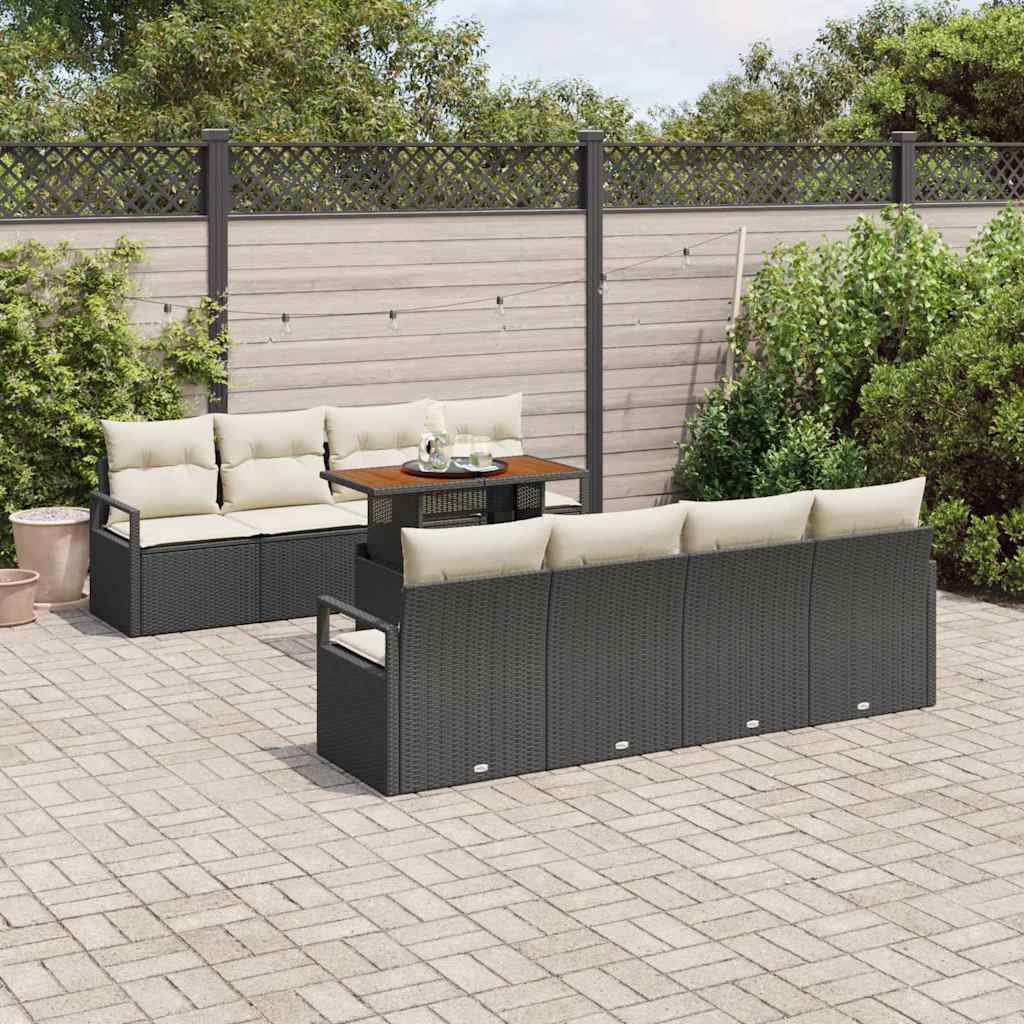 Set Divano da Giardino con cuscino 9 pcs Nero e Crema | homemem39