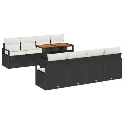 Set Divano da Giardino con cuscino 9 pcs Nero e Crema | homemem39