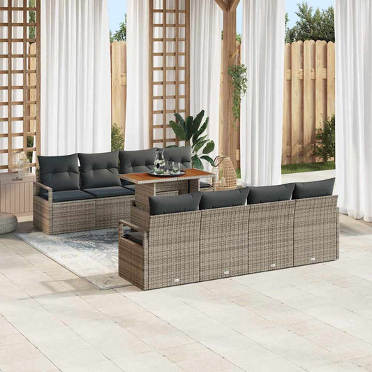Set Divano da Giardino con cuscino 9 pcs Grigio e Marrone