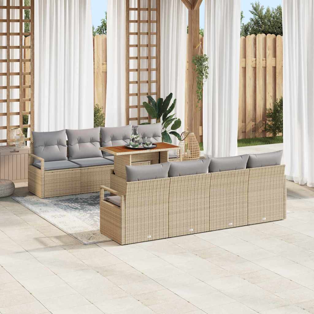 Set Divano da Giardino con cuscino 9 pcs Beige e grigio