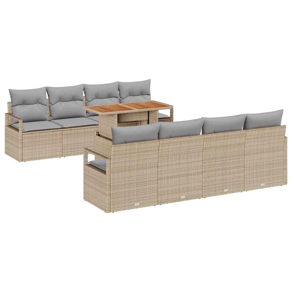 Set Divano da Giardino con cuscino 9 pcs Beige e grigio