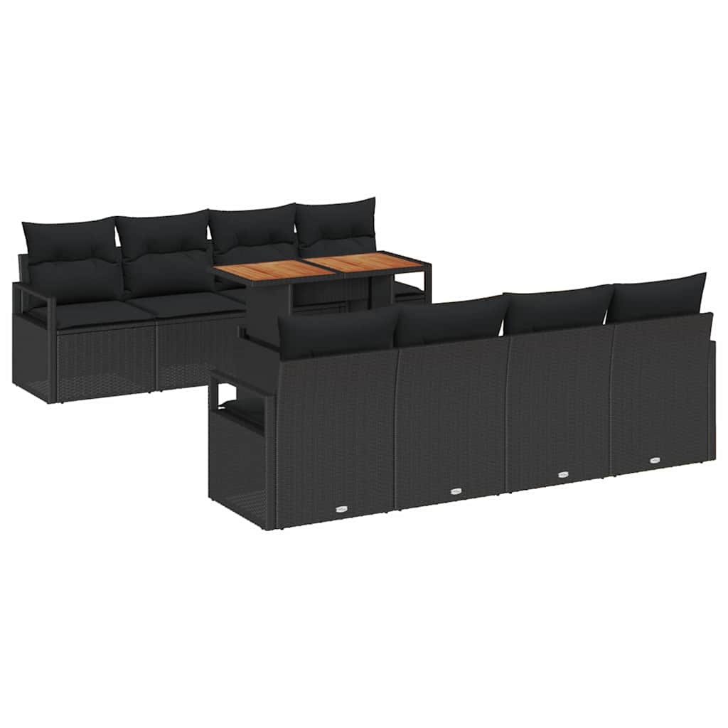 Set Divano da Giardino con cuscino 9 pcs Nero e Marrone | homemem39