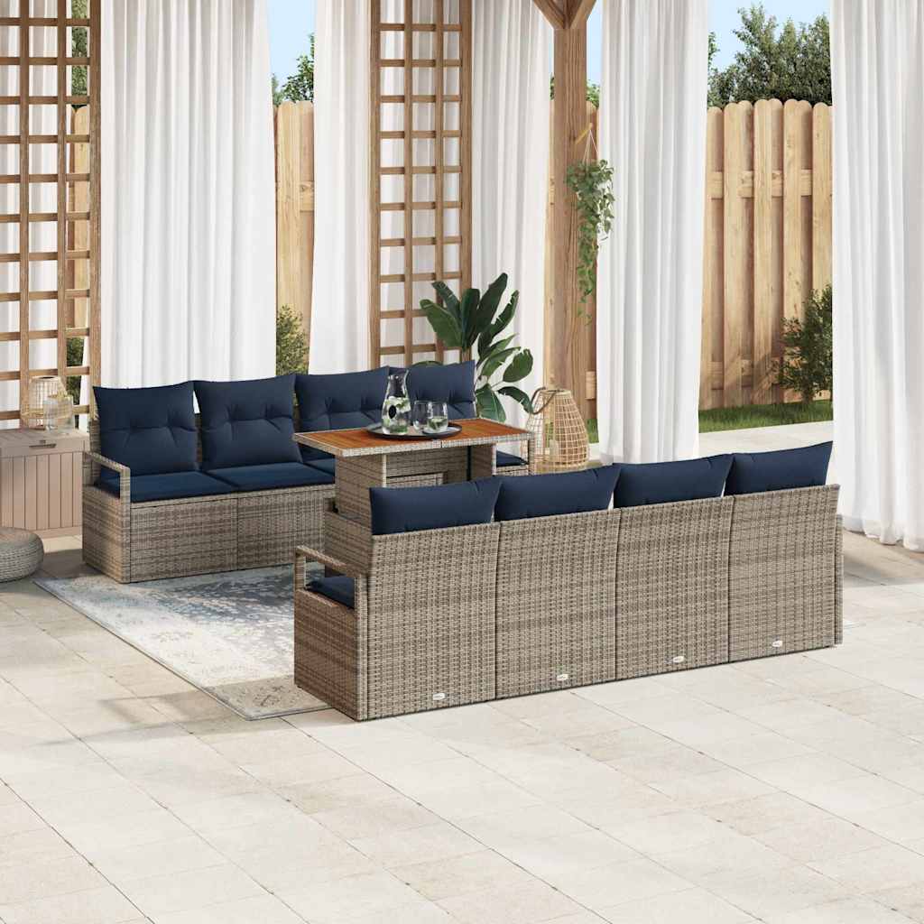 Set Divano da Giardino con cuscino 9 pcs Grigio e Blu Navy | homemem39