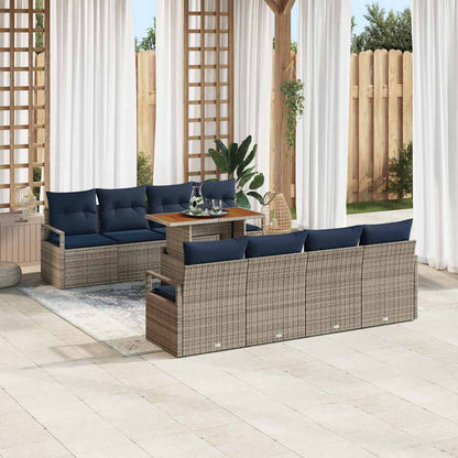 Set Divano da Giardino con cuscino 9 pcs Grigio e Blu Navy | homemem39