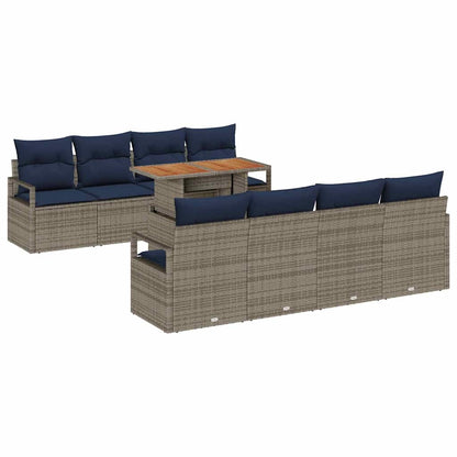Set Divano da Giardino con cuscino 9 pcs Grigio e Blu Navy | homemem39