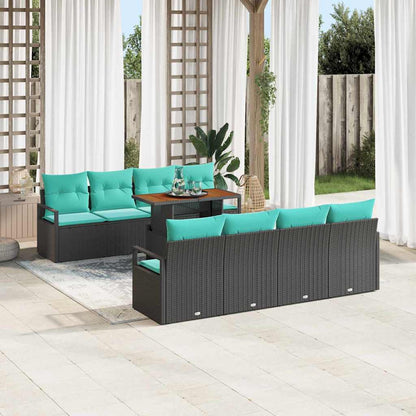 Set Divano da Giardino con cuscino 9 pcs Nero e Verde acqua | homemem39