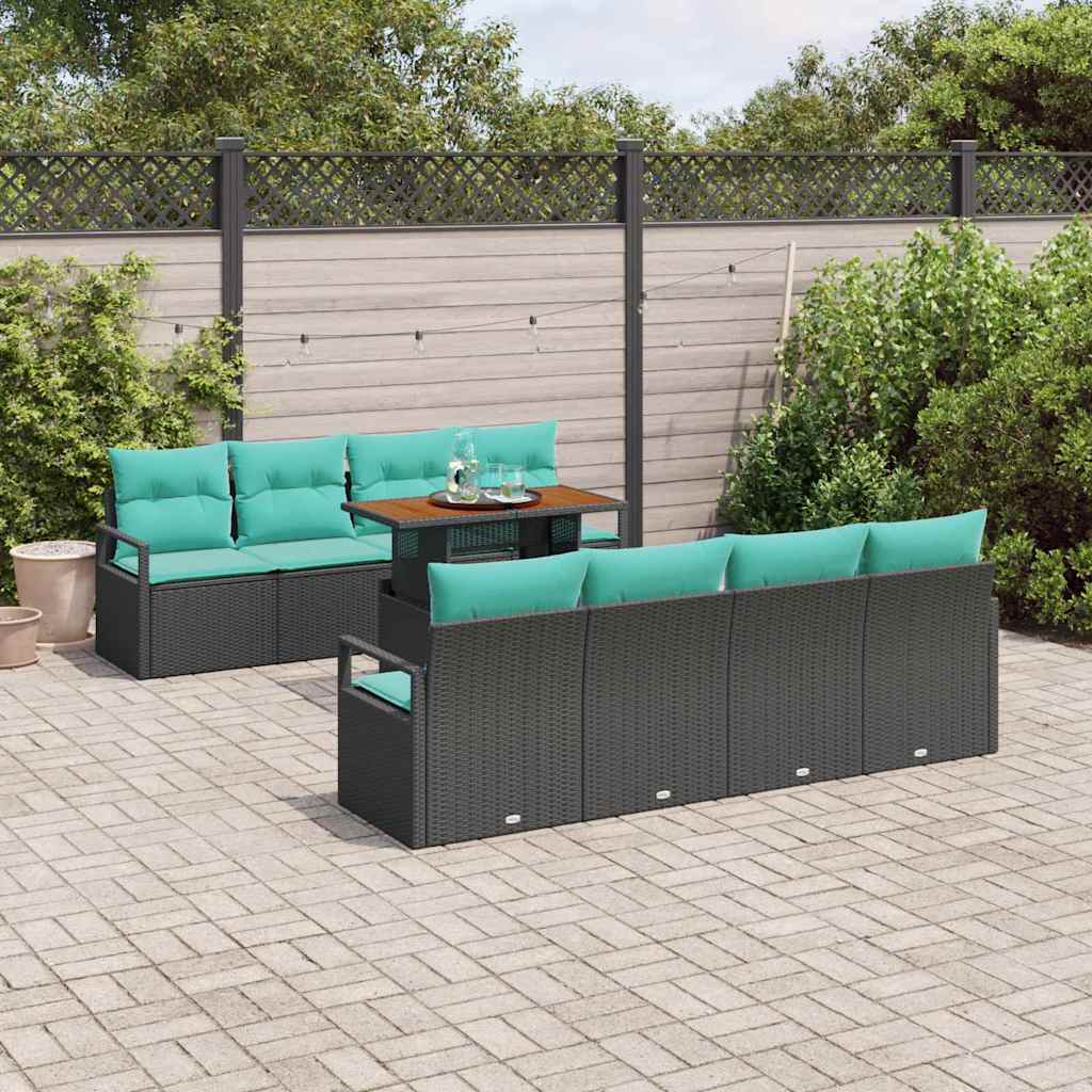 Set Divano da Giardino con cuscino 9 pcs Nero e Verde acqua | homemem39