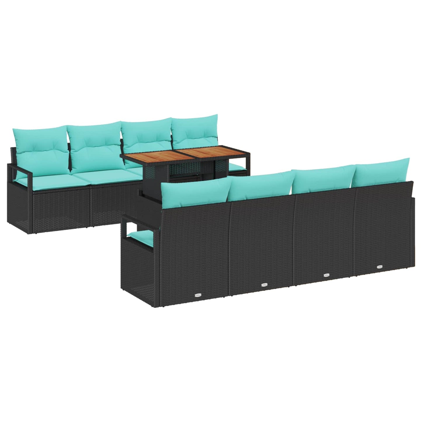Set Divano da Giardino 9 pz 8-Numero di posti Nero e Teal