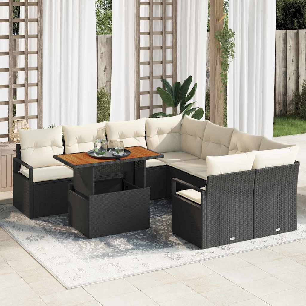 Set da Pranzo per Giardino con cuscino 9 pcs Nero e Crema | homemem39
