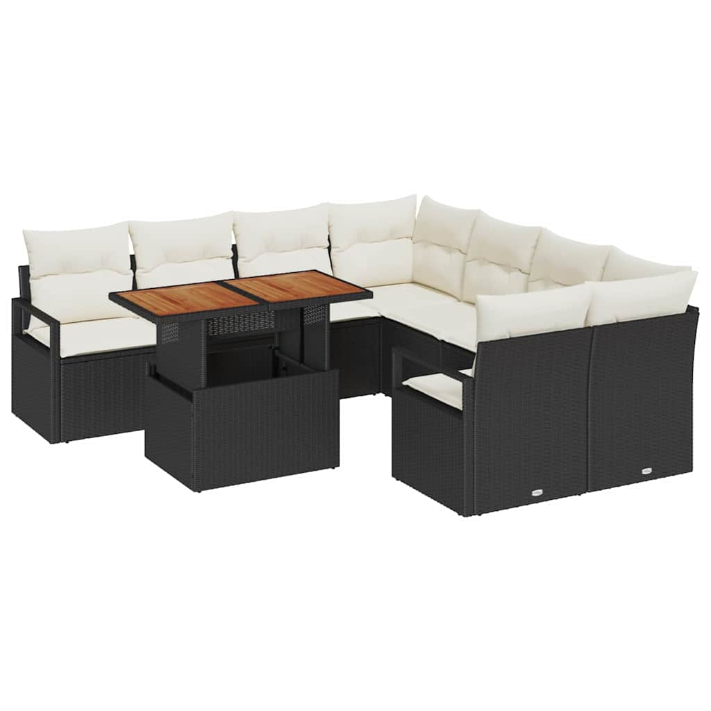 Set da Pranzo per Giardino con cuscino 9 pcs Nero e Crema | homemem39